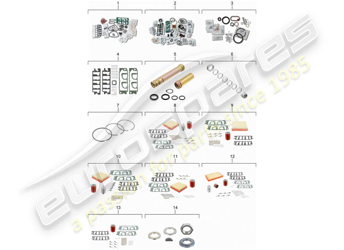 porsche 1987 (911) set guarnizioni - kit di riparazione - set di riparazione per manutenzione diagramma delle parti