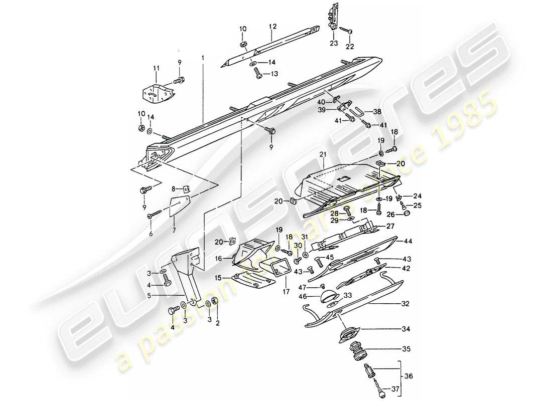 porsche 1994 (993) rivestimento ginocchiera - per veicoli con - airbag - (lato passeggero) schema delle parti