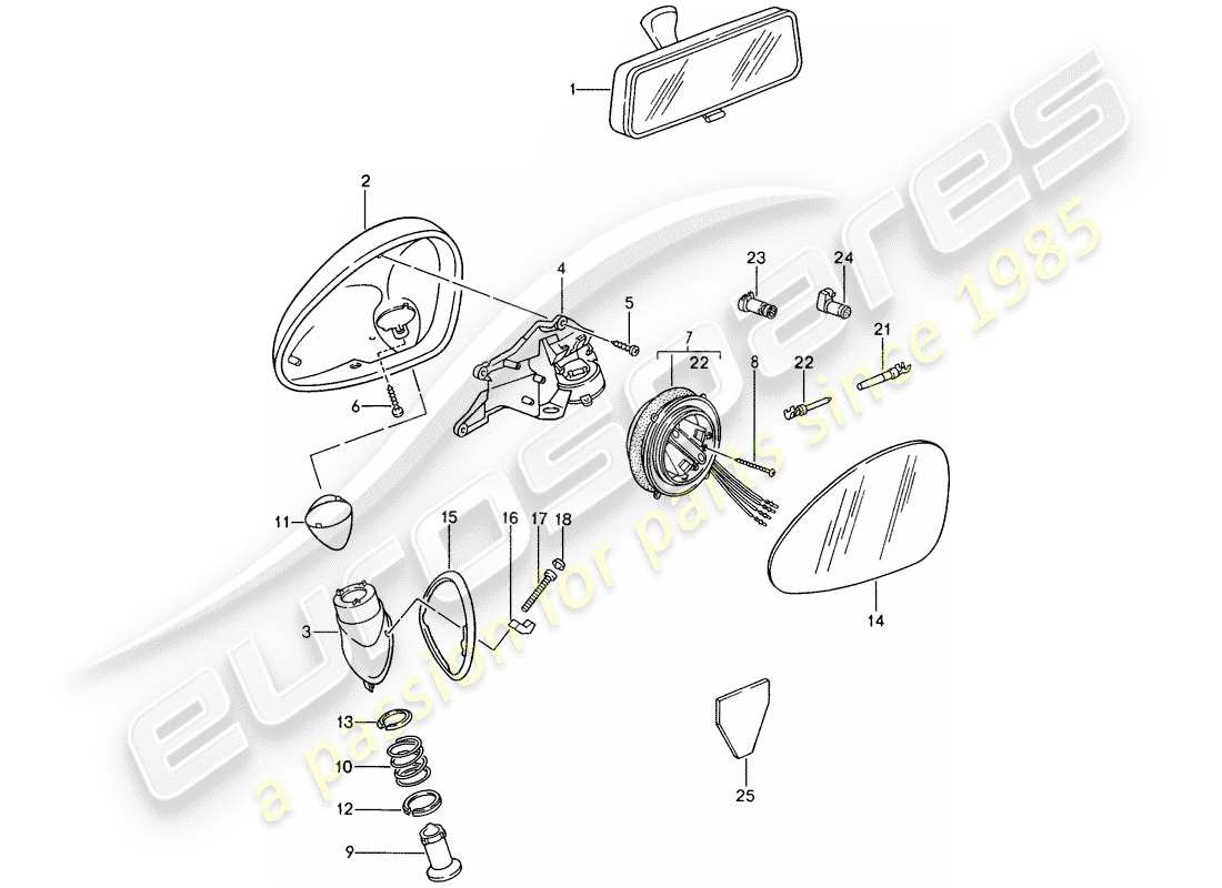 porsche 1994 (993) specchio retrovisore interno - specchio retrovisore schema delle parti