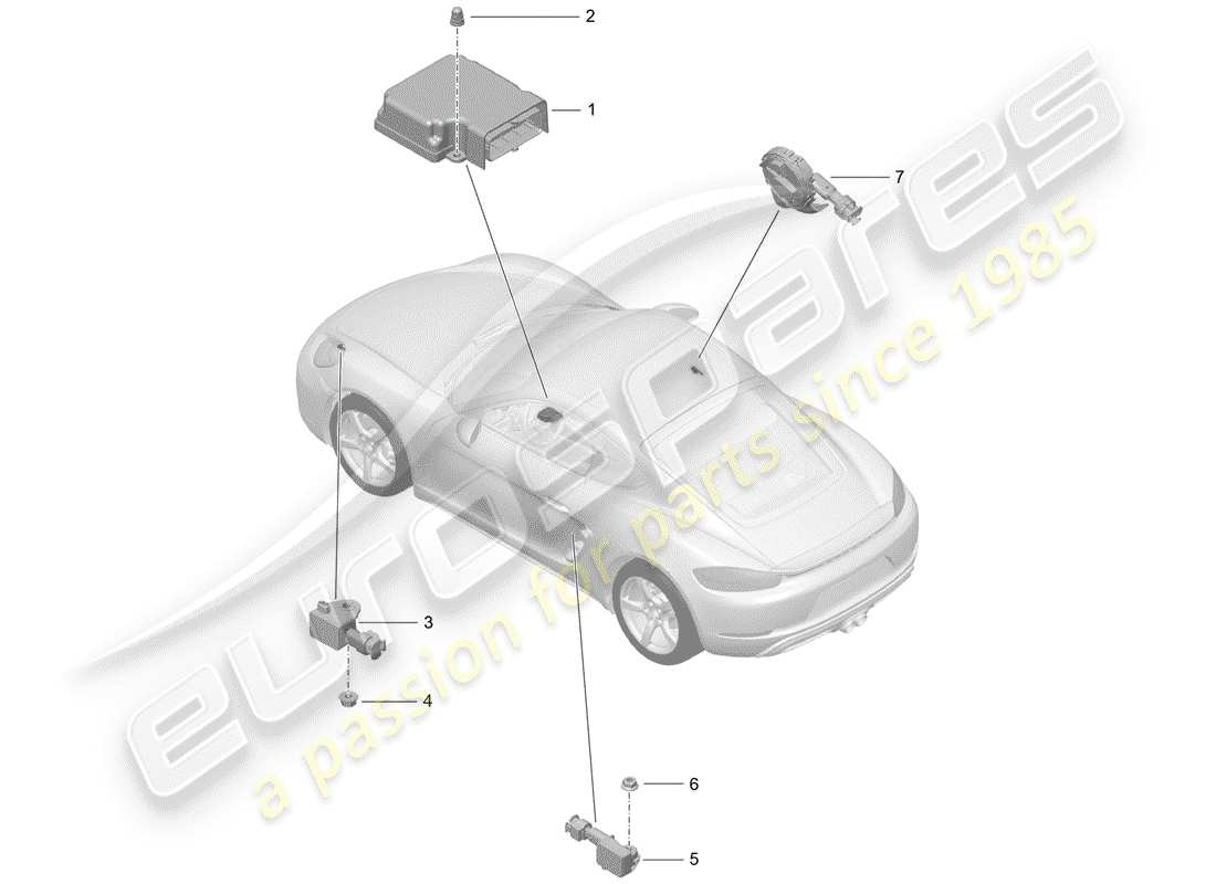 porsche 2020 (718 cayman) modulo di controllo dell'airbag diagramma delle parti
