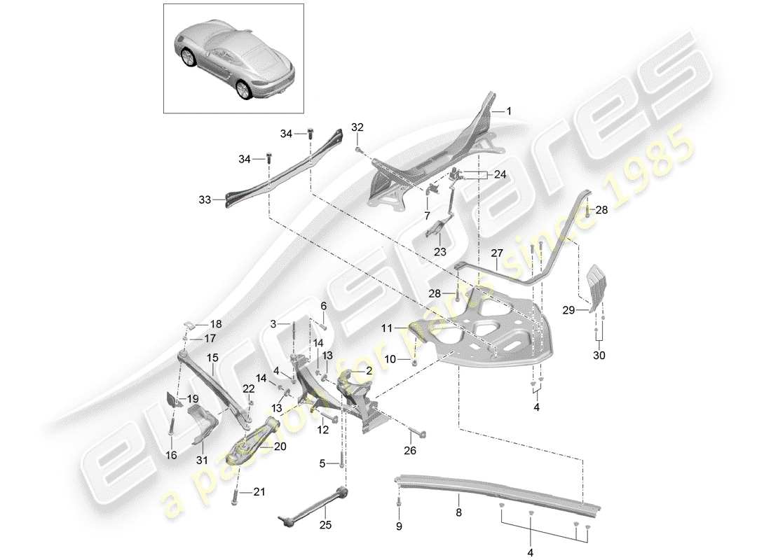 porsche 718 cayman (2020) schema delle parti assale posteriore
