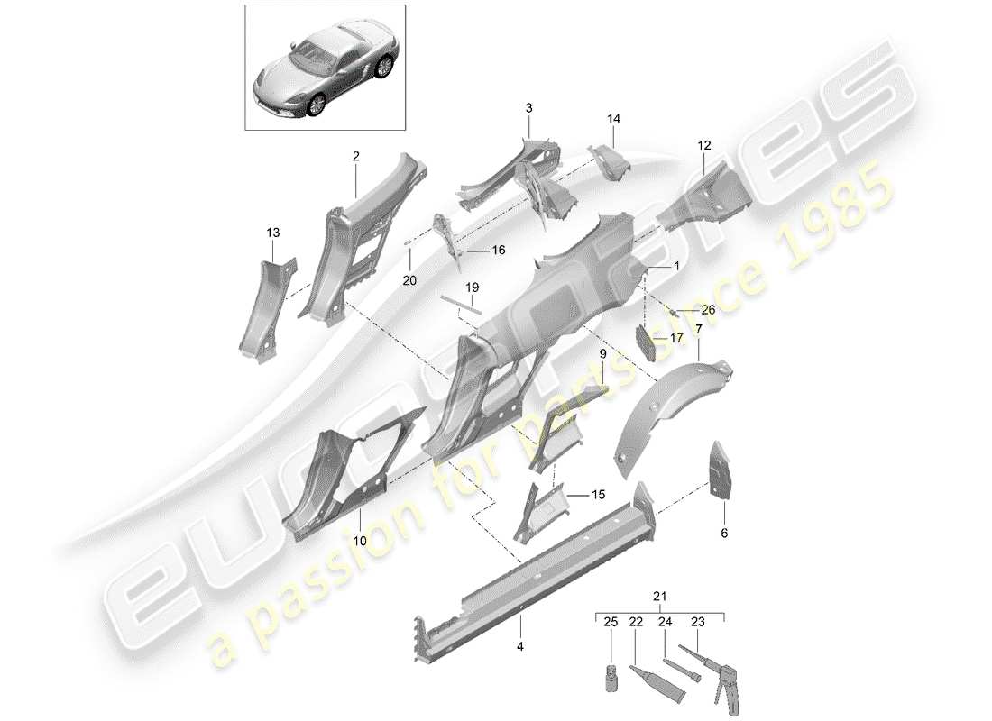 porsche 2020 (718 boxster) pannello laterale diagramma delle parti