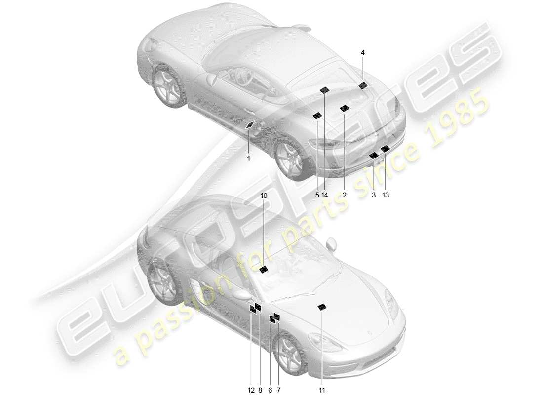 porsche 2019 (718 cayman) segnali/avvisi diagramma delle parti