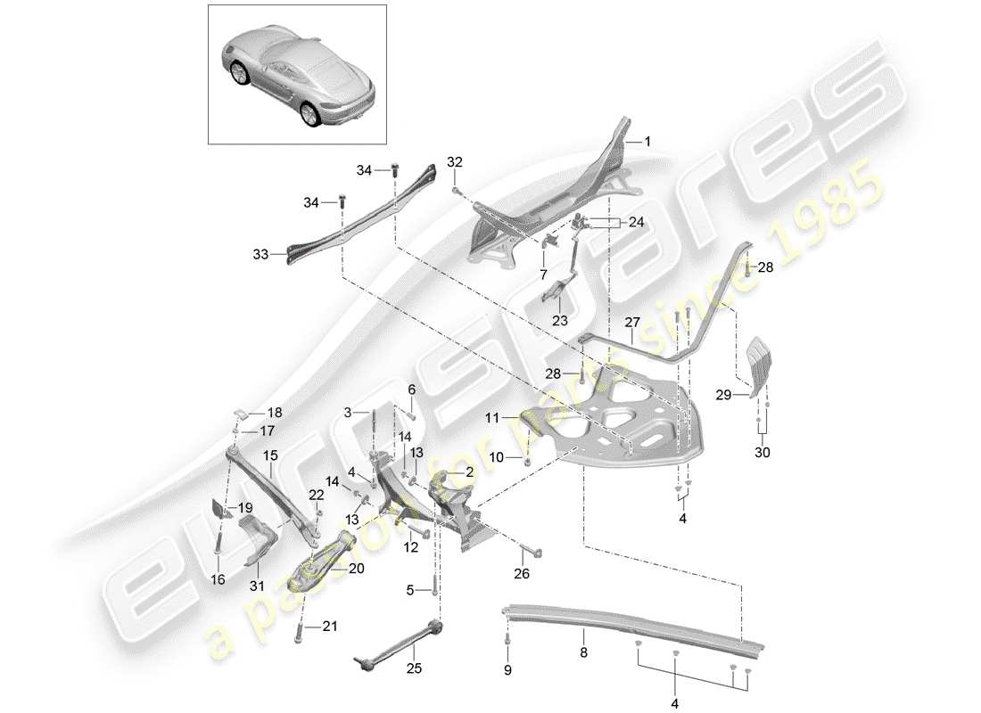 porsche 2019 (718 cayman) asse posteriore diagramma delle parti