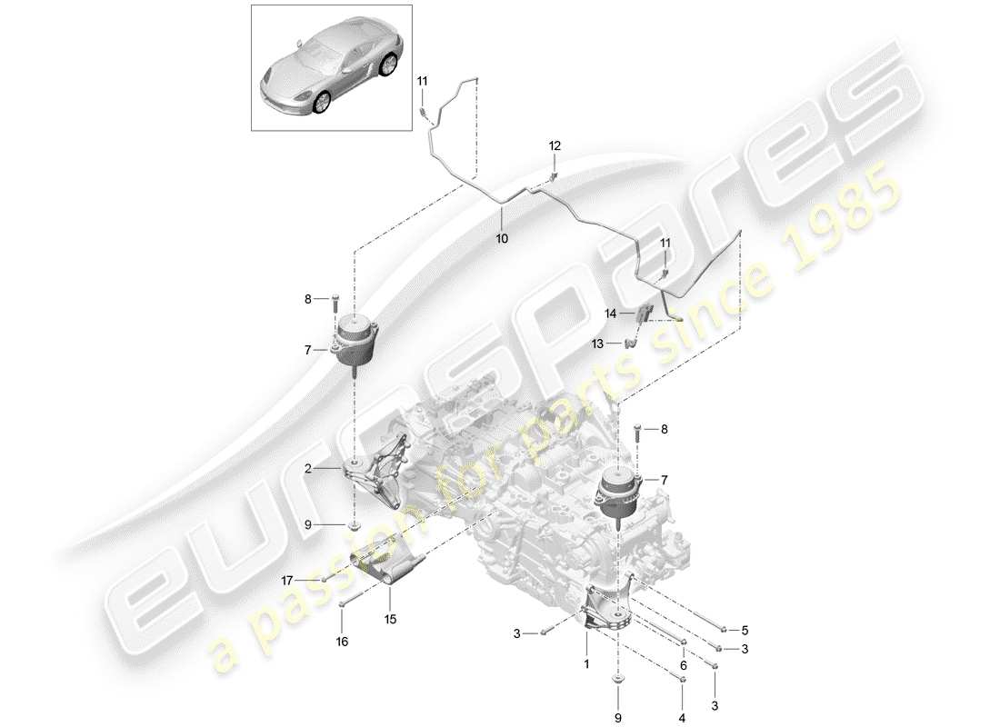 porsche 2017 (718 cayman) paranco di sollevamento del motore diagramma delle parti