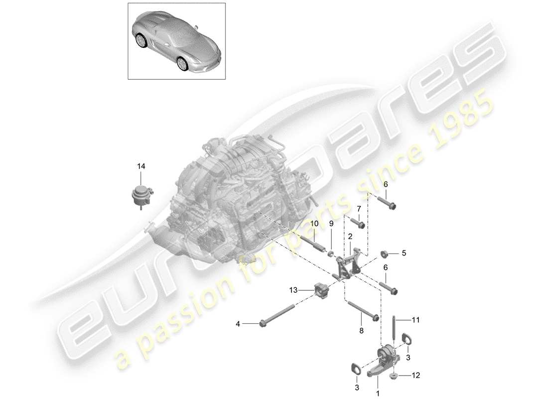 porsche 2016 (981 boxster spyder) sospensione del motore diagramma delle parti