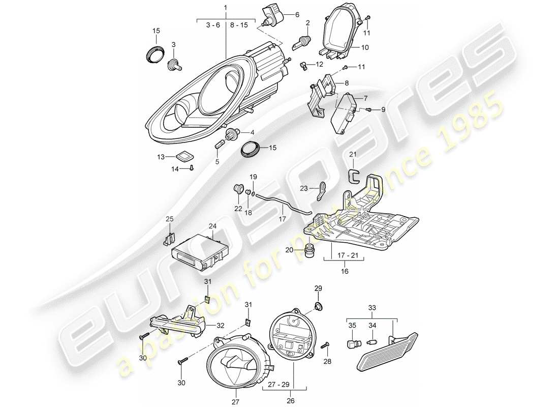 porsche 2012 (987 cayman) diagramma delle parti del faro