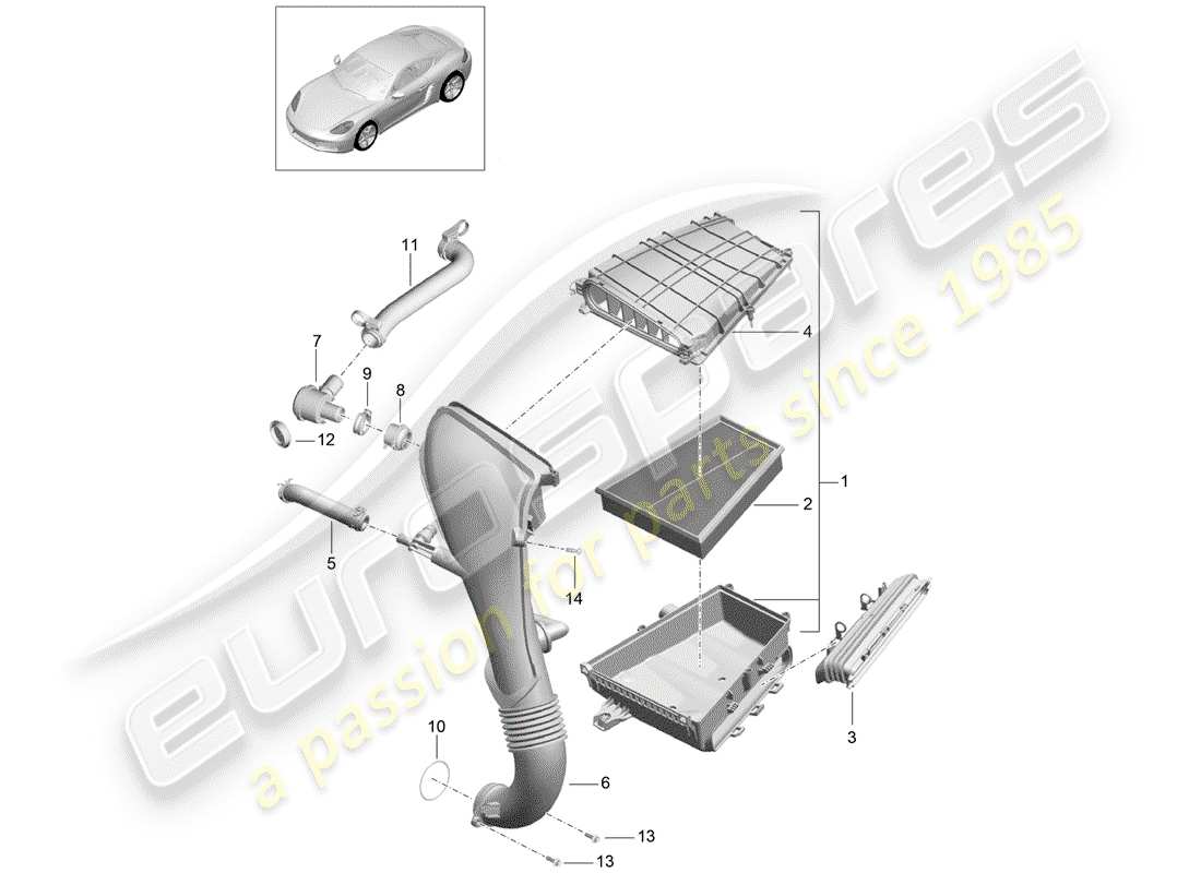 porsche 2017 (718 cayman) diagramma delle parti del filtro dell'aria