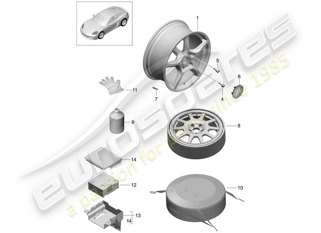 porsche 2017 (718 cayman) diagramma delle parti del cerchio in lega
