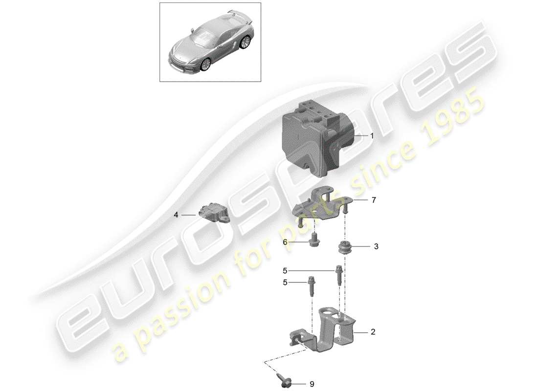 porsche 2016 (981 cayman gt4) schema delle parti dell'unità idraulica