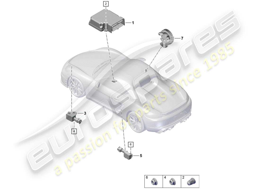 porsche 2019 (718 boxster spyder) modulo di controllo air bag schema delle parti
