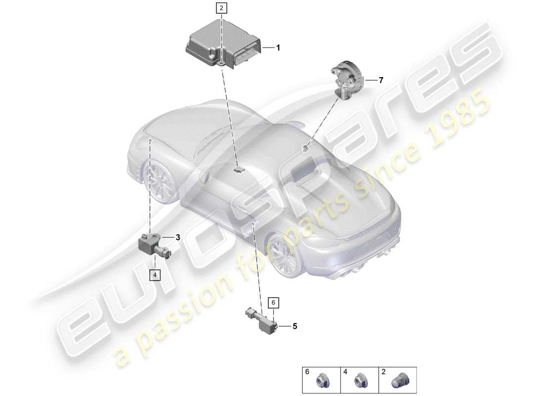 porsche boxster spyder (2019) modulo di controllo dell'airbag diagramma delle parti