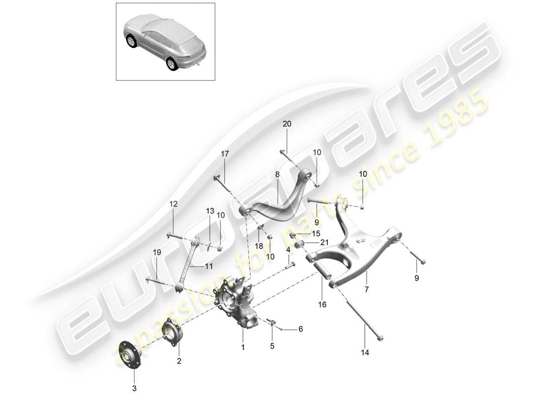 porsche 2018 (macan) schema delle parti assale posteriore