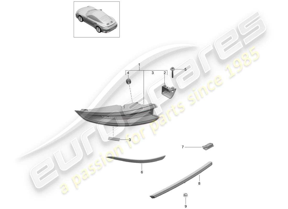 porsche 2016 (991-1 turbo) schema delle parti luce posteriore