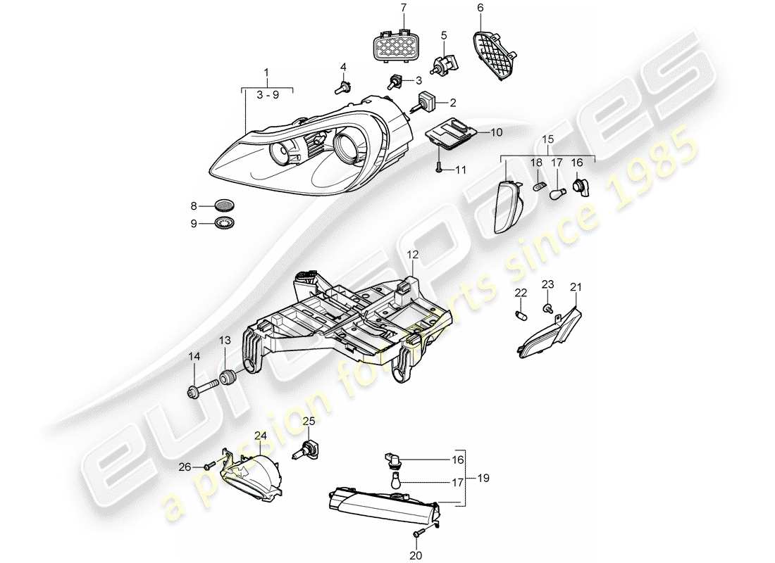 porsche 2007 (cayenne e1 9pa) faro diagramma delle parti