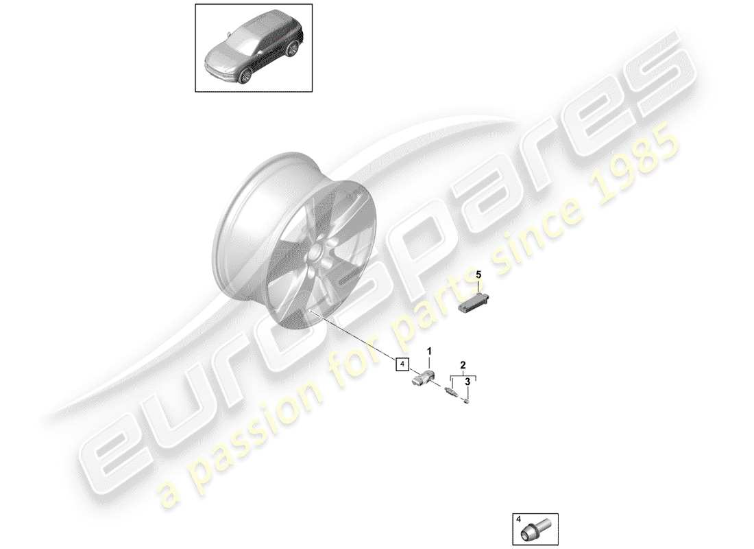 porsche 2020 (cayenne e3 9ya/9yb) schema delle parti del sistema di controllo della pressione dei pneumatici