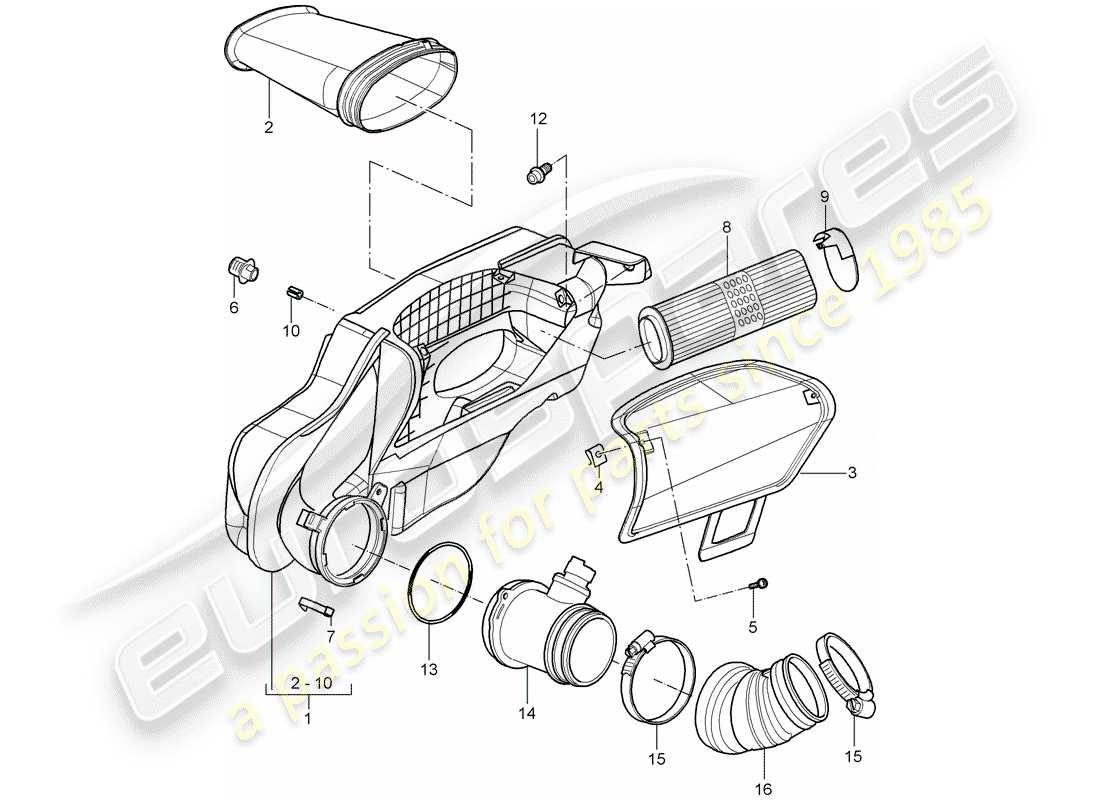 porsche 2007 (987 cayman) diagramma delle parti del filtro dell'aria