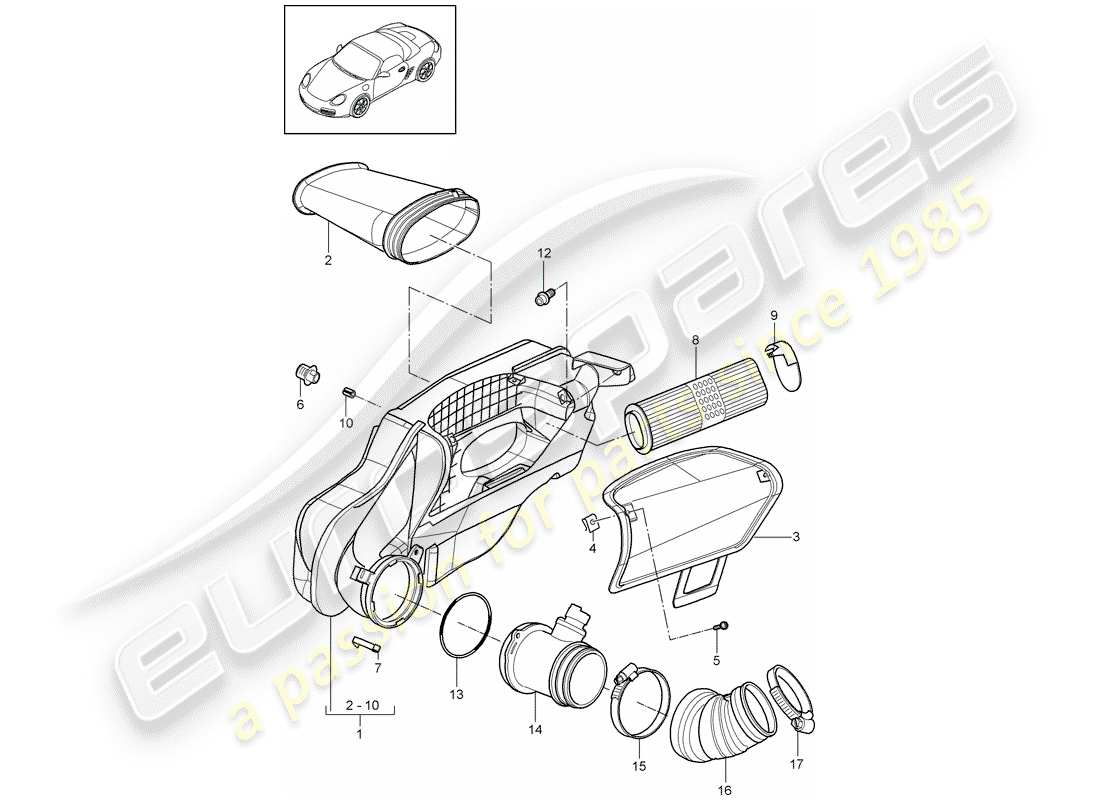 porsche 2012 (987 boxster) filtro dell'aria diagramma delle parti