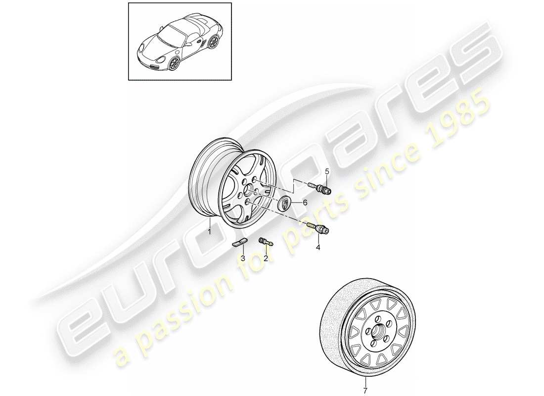 porsche 2012 (987 boxster) ruote diagramma delle parti