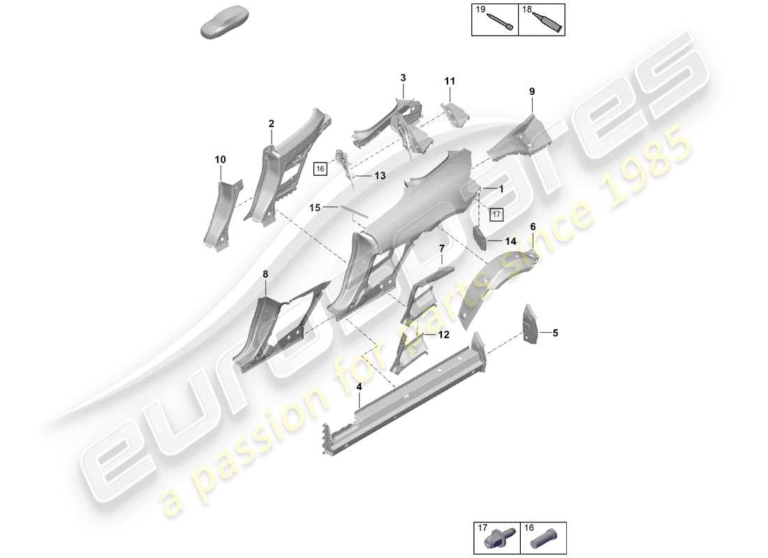 porsche 2019 (718 boxster spyder) pannello laterale diagramma delle parti