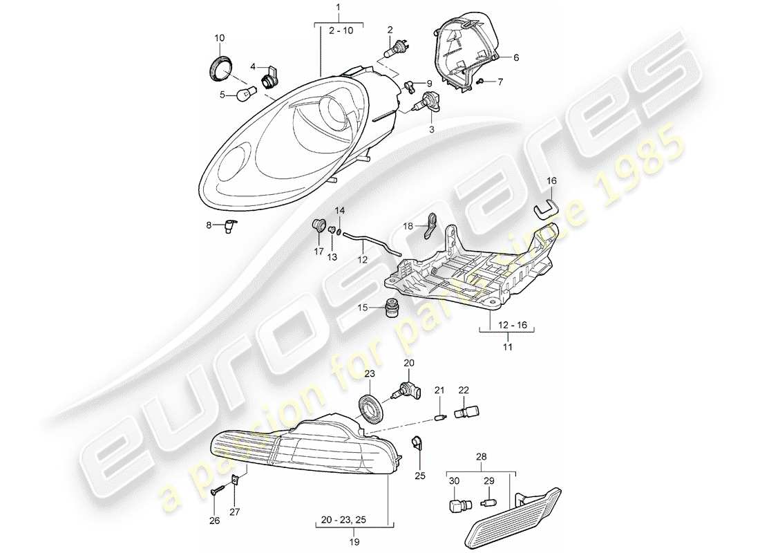 porsche 2005 (987 boxster) faro diagramma delle parti