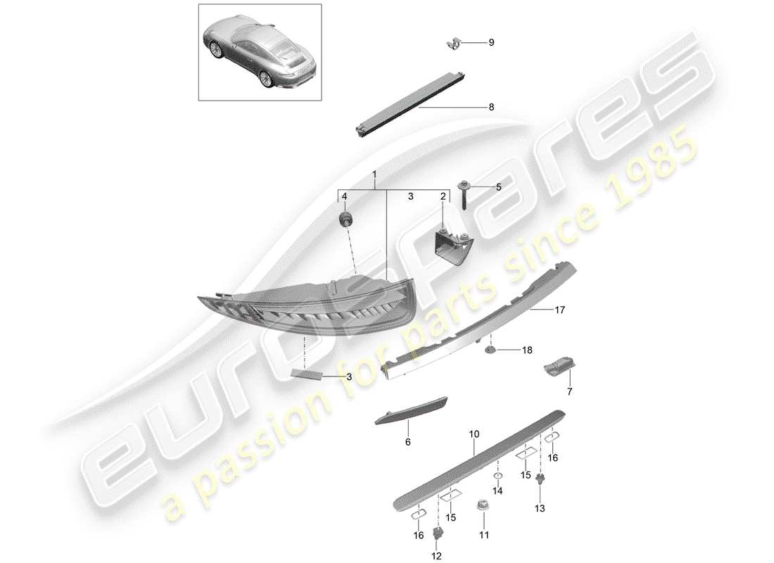 porsche 2017 (991-2) schema delle parti luce posteriore