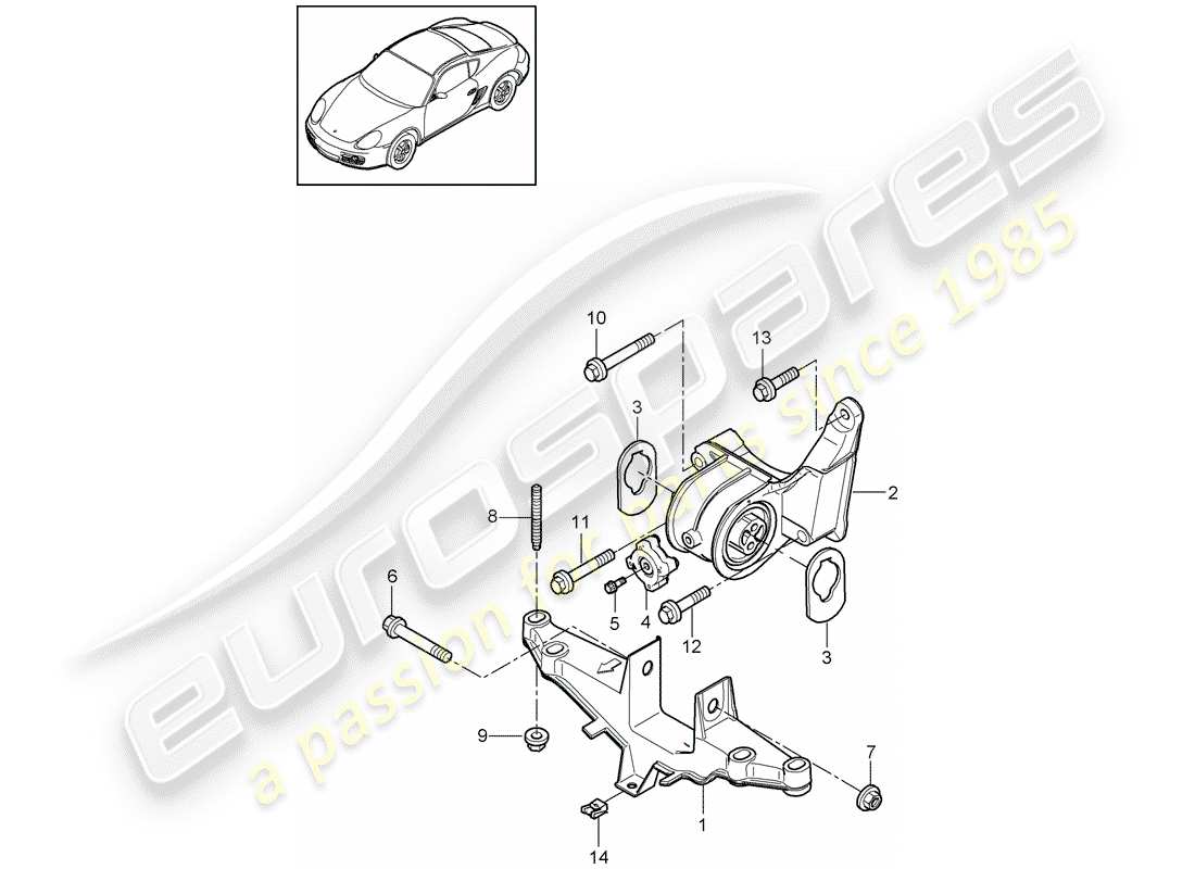 porsche 2009 (987 boxster) sospensione del motore diagramma delle parti