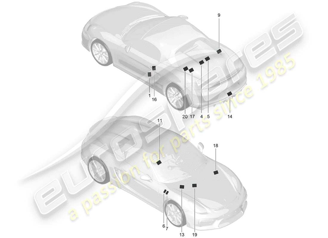 porsche 2016 (981 boxster spyder) segnali/avvisi schema delle parti