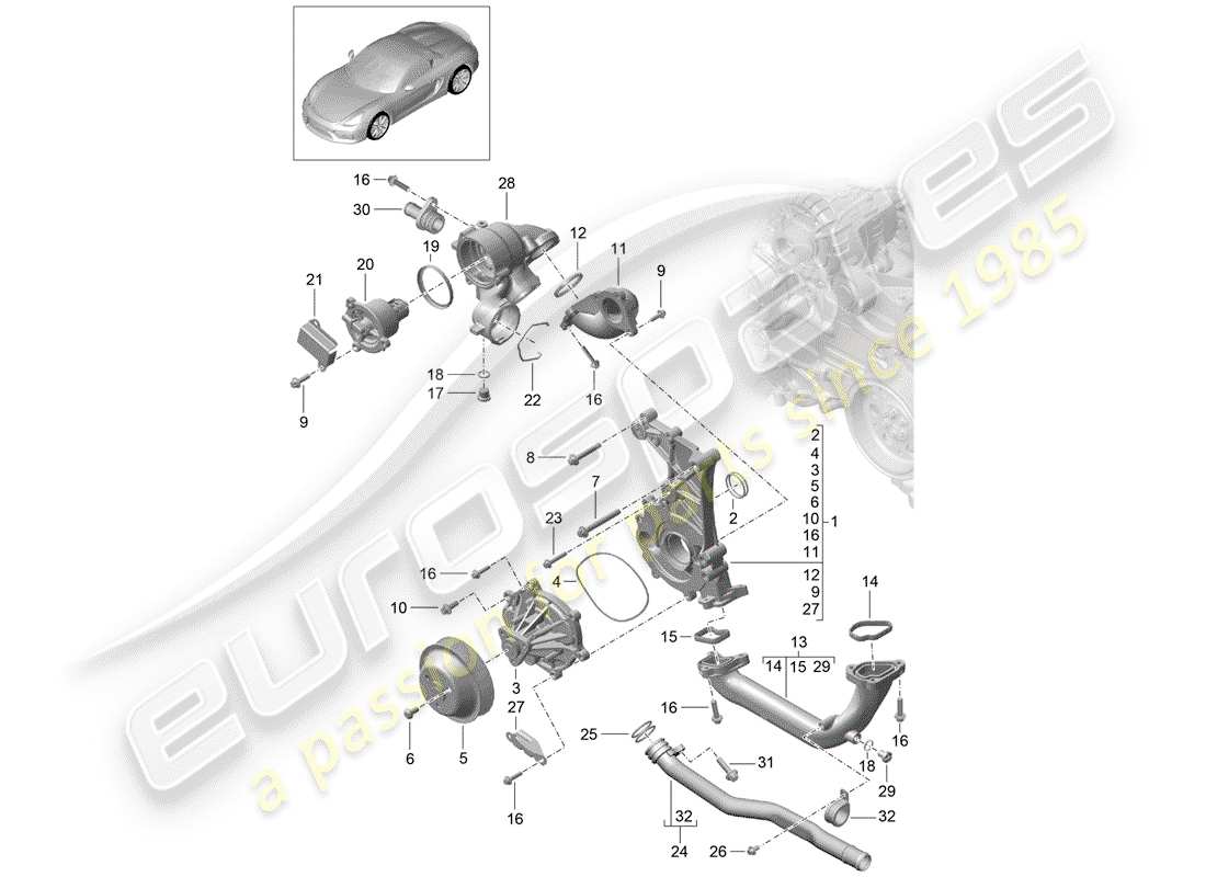 porsche 2016 (981 boxster spyder) pompa dell'acqua diagramma delle parti