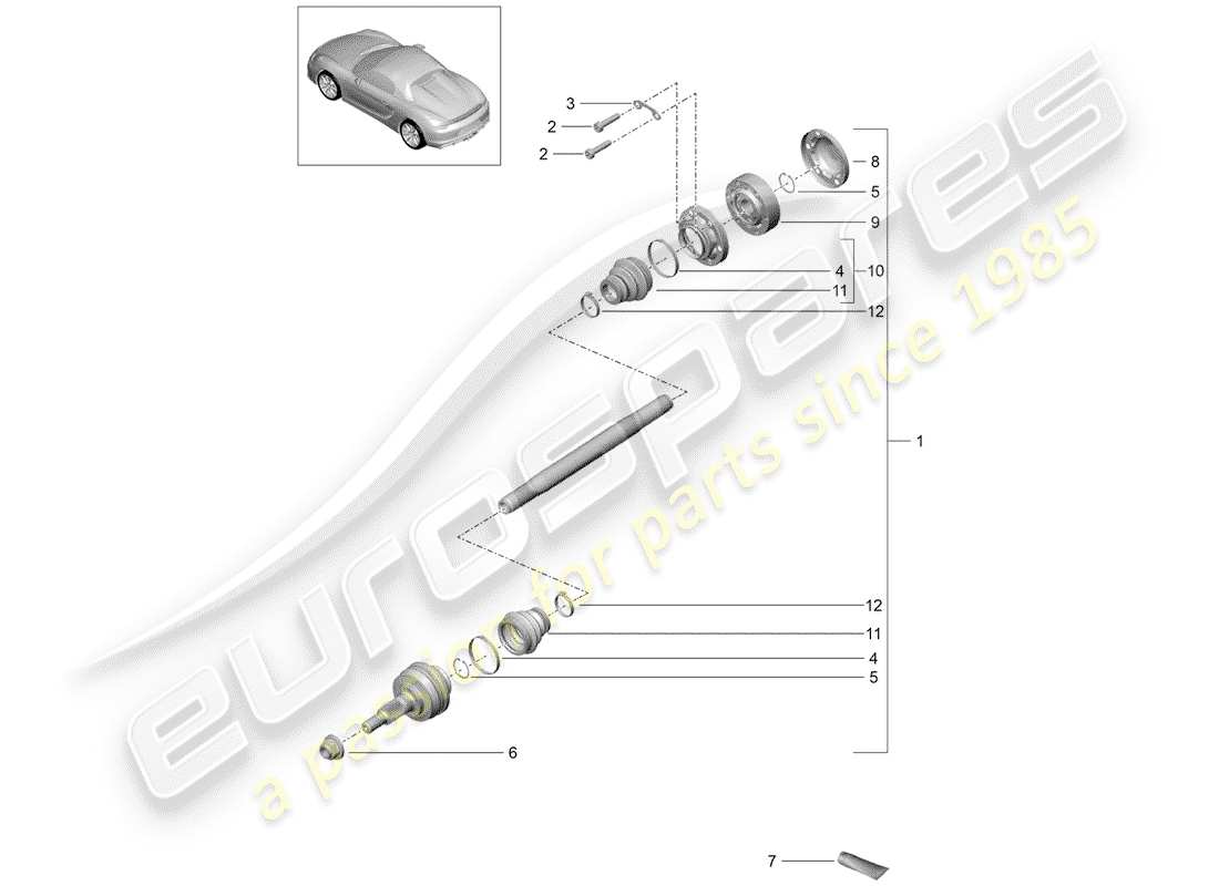 porsche 2016 (981 boxster spyder) diagramma delle parti dell'albero di trasmissione