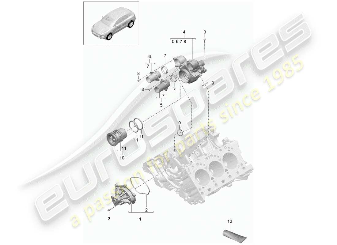 porsche 2017 (macan) pompa dell'acqua diagramma delle parti