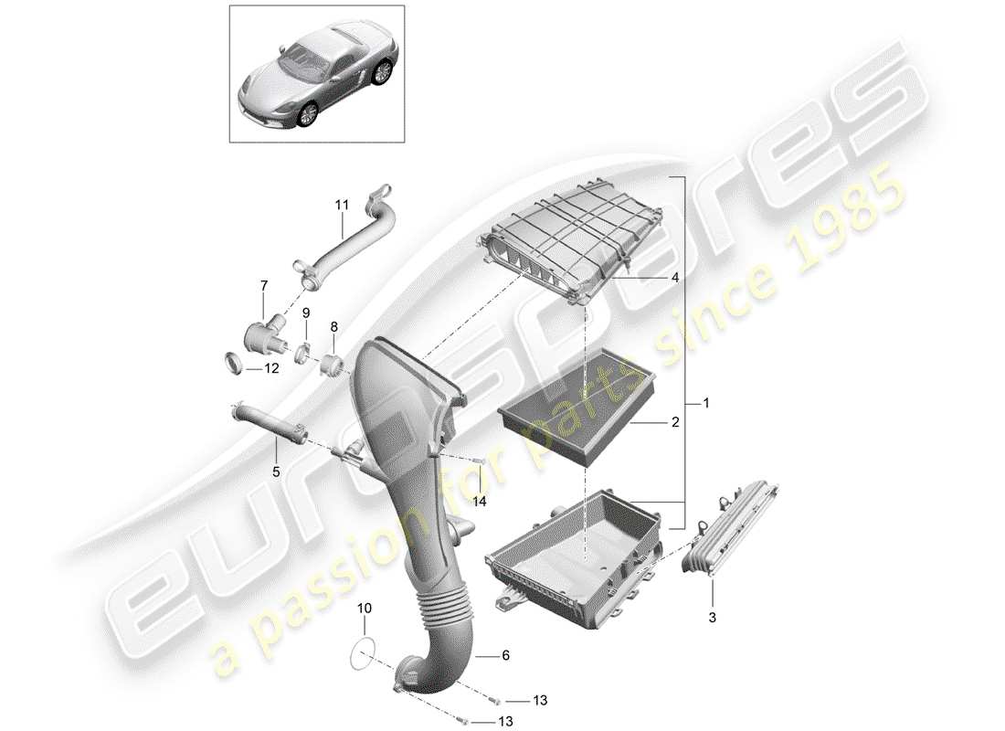 porsche 2020 (718 boxster) filtro dell'aria diagramma delle parti