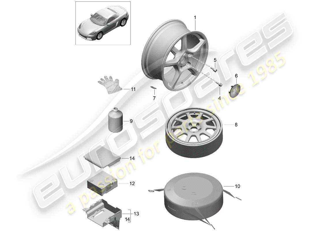 porsche 2020 (718 boxster) cerchio in lega diagramma delle parti