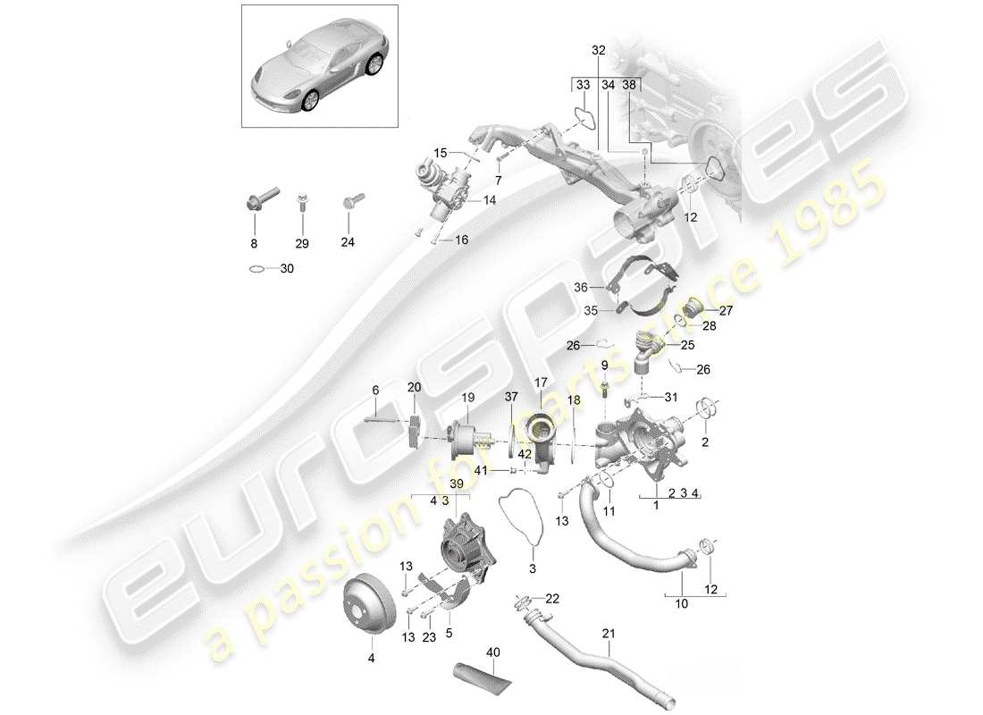 porsche 2017 (718 cayman) diagramma delle parti del raffreddamento ad acqua