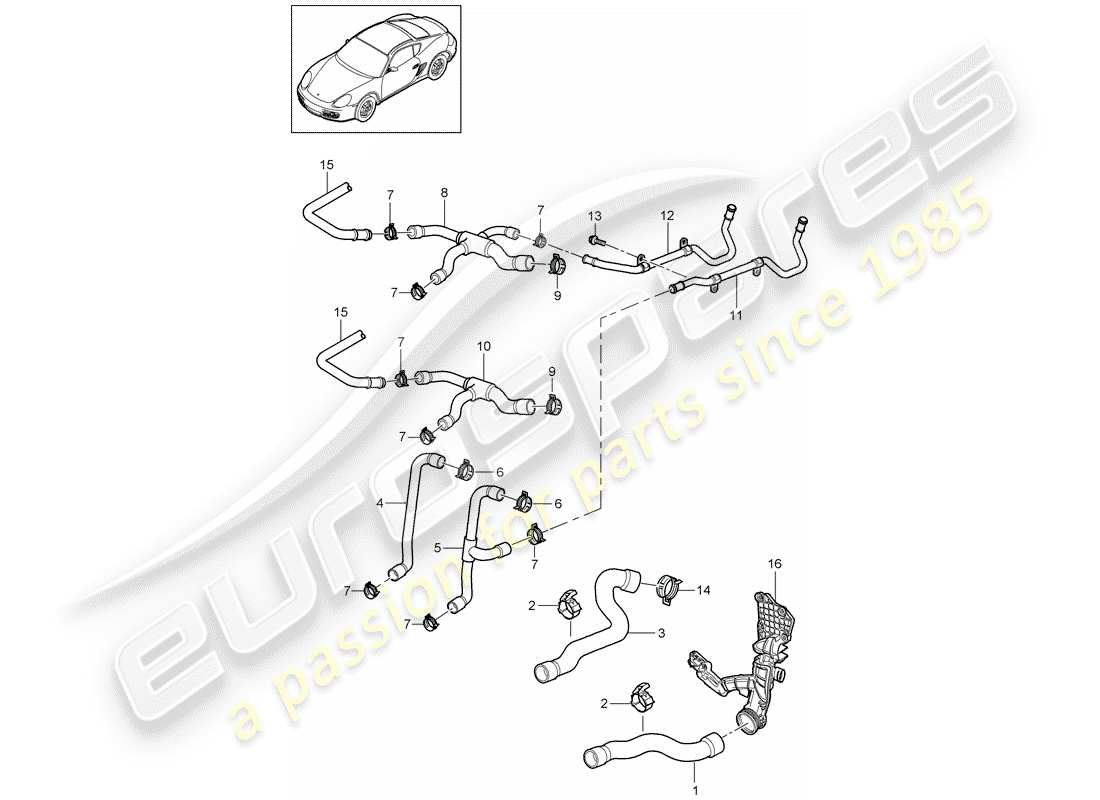 porsche 2007 (987 cayman) raffreddamento ad acqua 1 diagramma delle parti