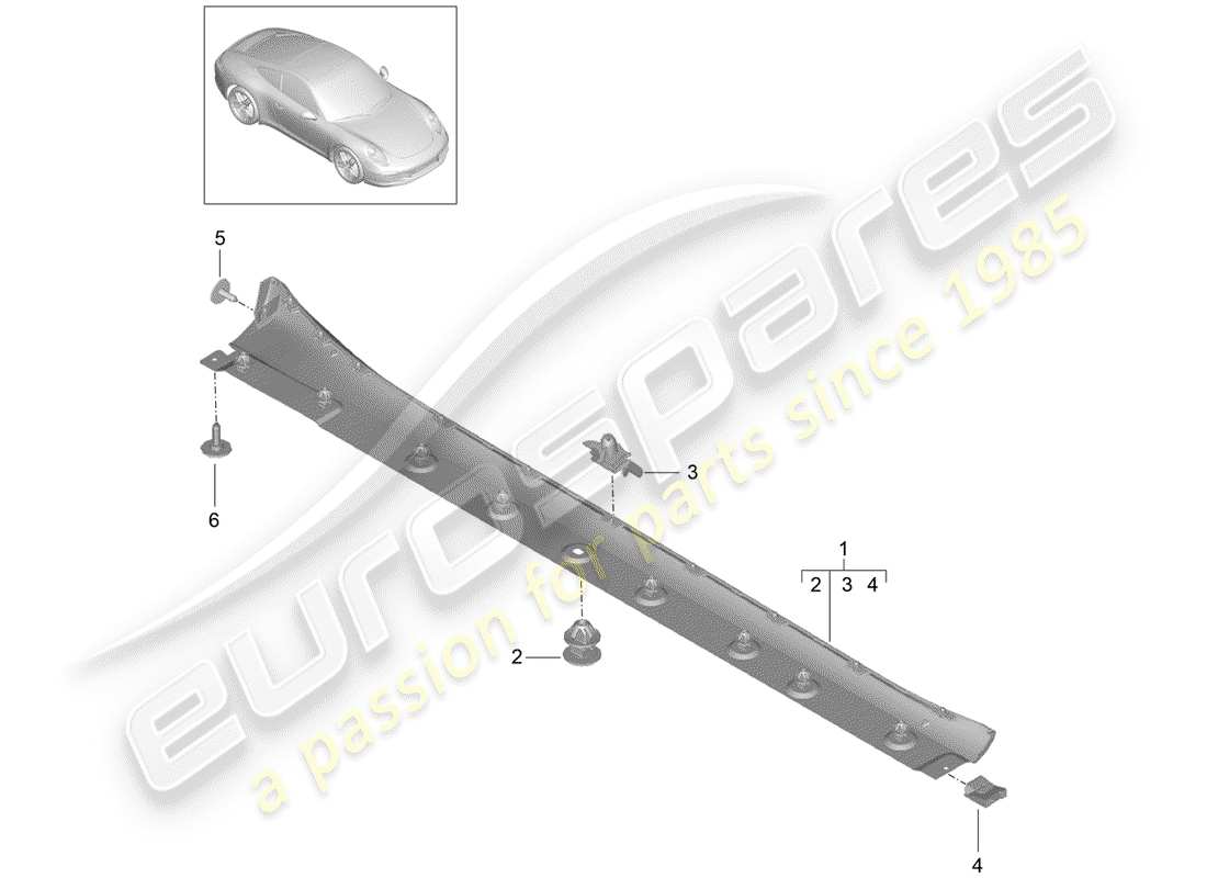 porsche 2012 (991-1) rivestimento lato lato diagramma delle parti