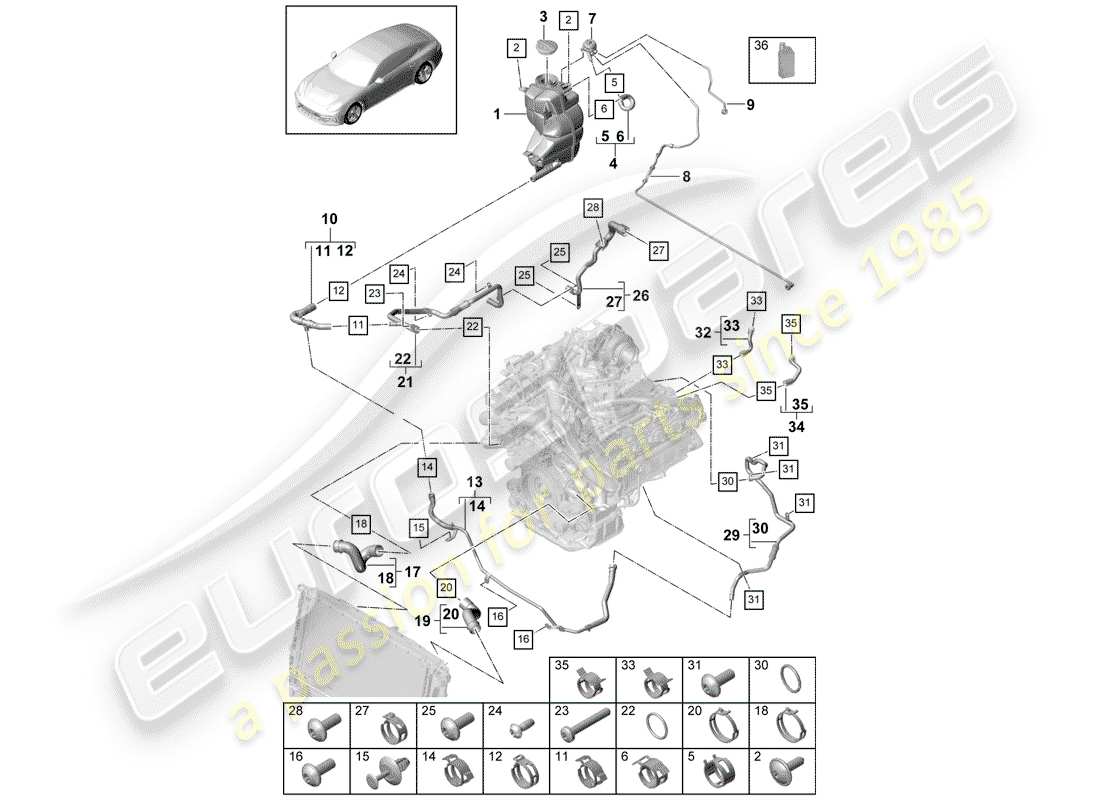 porsche 2020 (panamera 971-1) diagramma delle parti del raffreddamento ad acqua