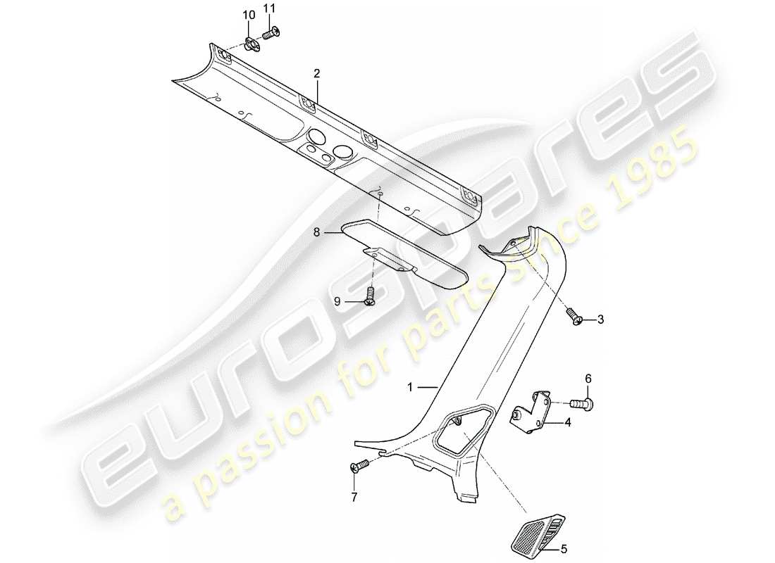 porsche 2006 (carrera gt) visiere parasole - finiture - pilastro a schema delle parti