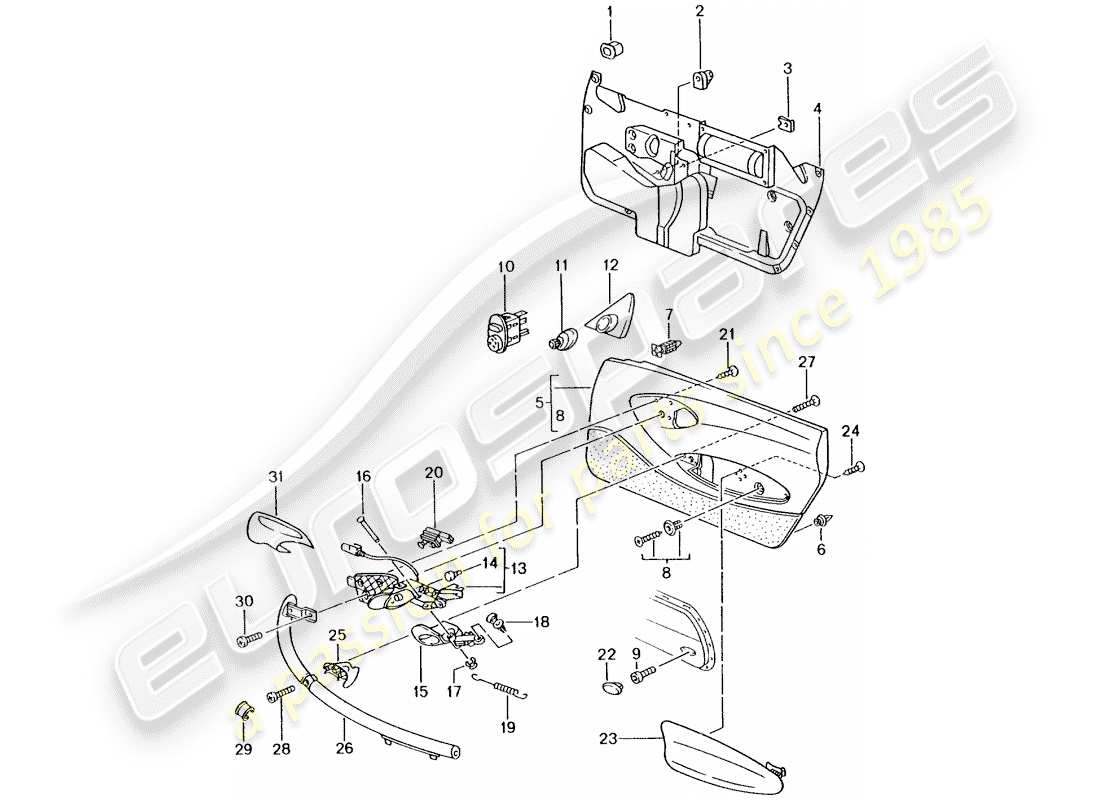 porsche 1997 (986 boxster) pannello porta - accessori diagramma delle parti