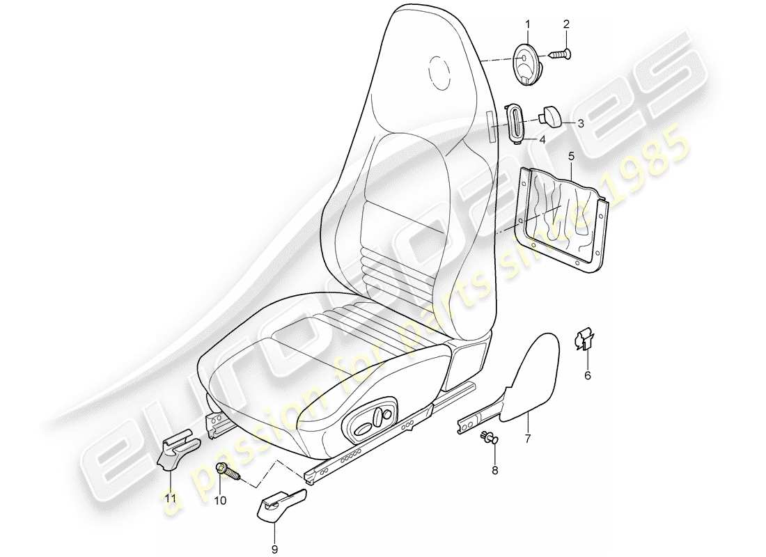 porsche 1999 (986 boxster) sedile - sedile standard - sedile comfort schema delle parti