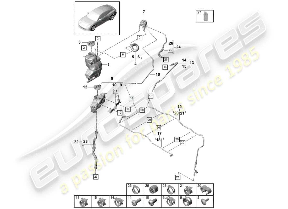 porsche 2018 (panamera 971-1) diagramma delle parti del raffreddamento ad acqua