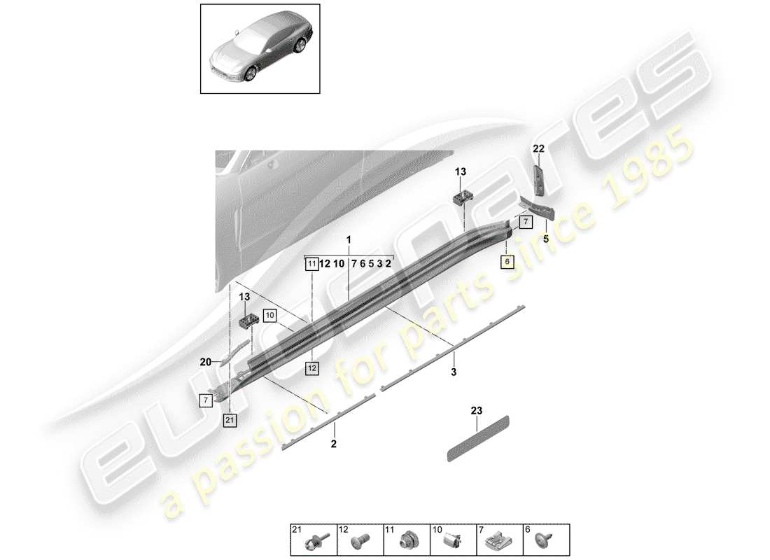 porsche 2018 (panamera 971-1) rivestimento lato lato schema delle parti