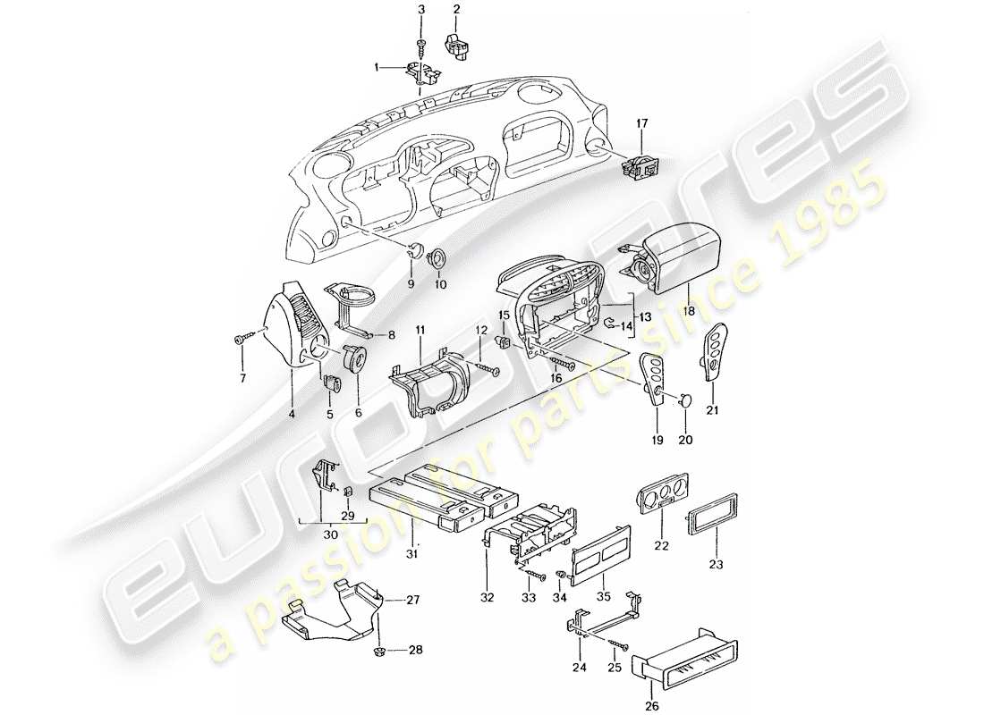 porsche 2001 (986 boxster) accessori - rivestimento cruscotto - d >> - mj 2002 schema delle parti