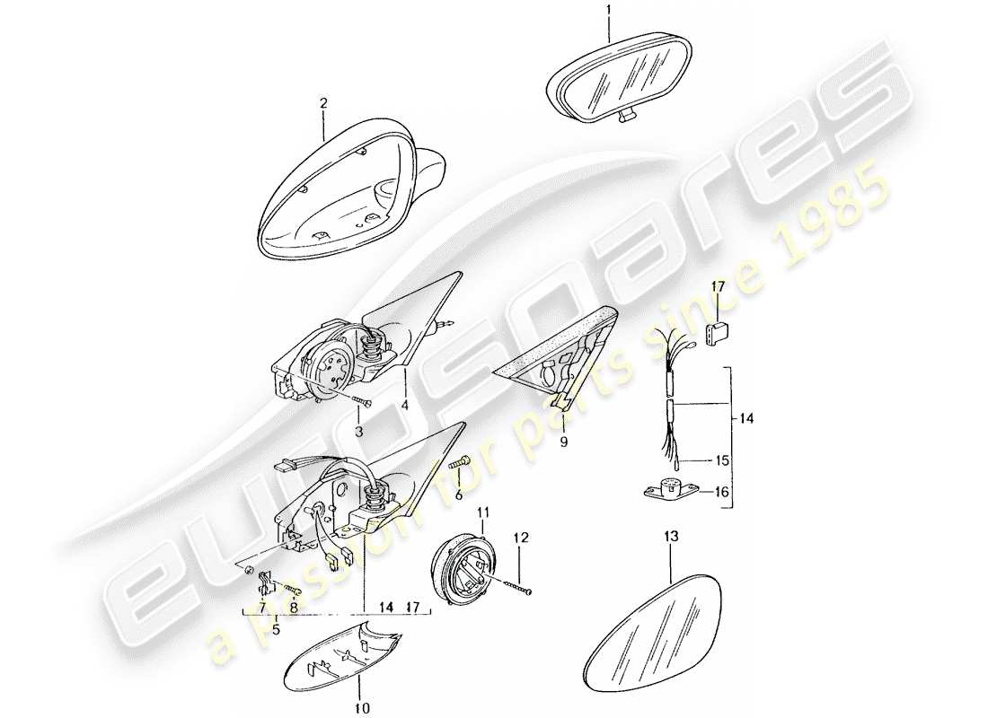 porsche 2001 (986 boxster) specchio retrovisore interno - specchio retrovisore schema delle parti