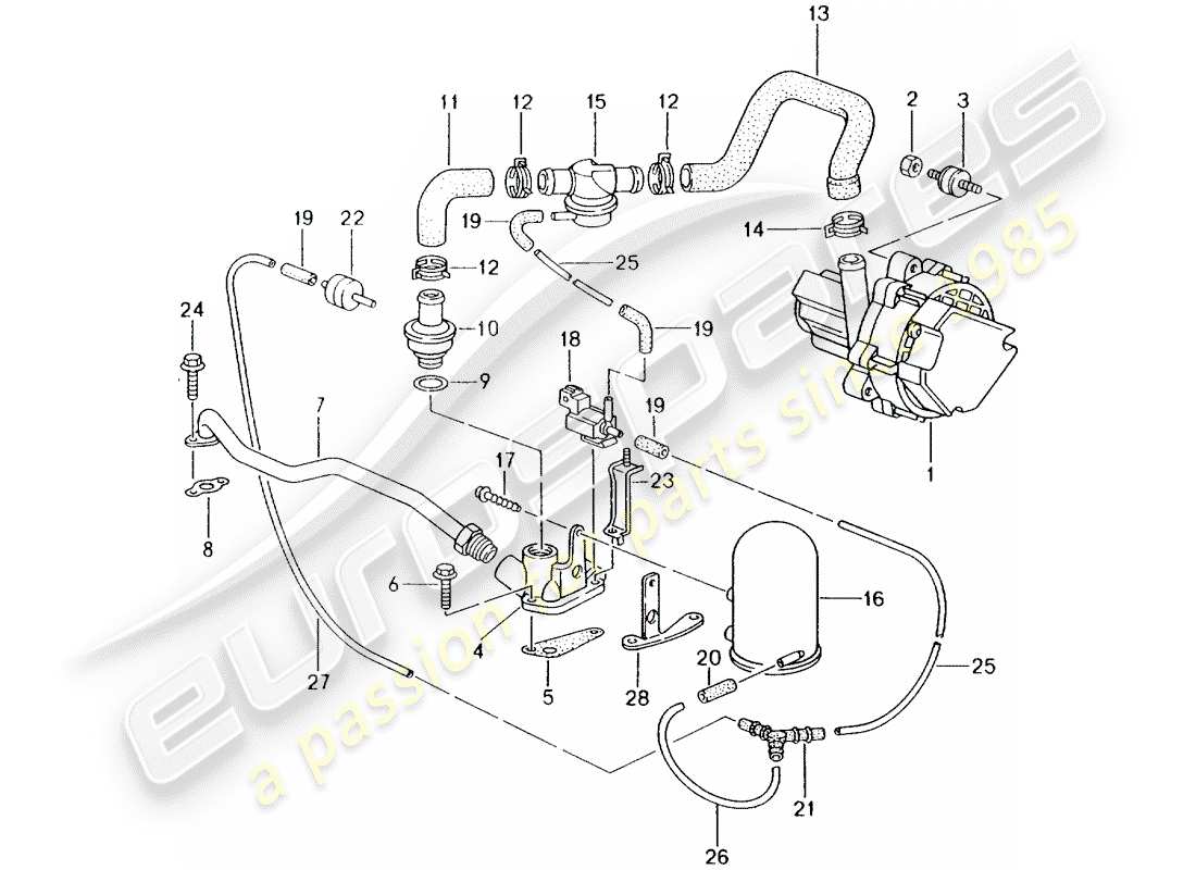 porsche 2000 (986 boxster) pompa aria secondaria - d >> - mj 1999 schema delle parti
