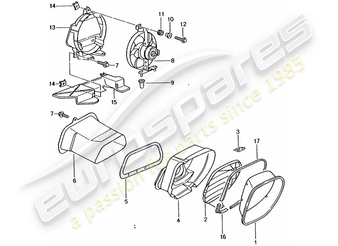 porsche 1997 (986 boxster) raffreddamento vano motore diagramma delle parti