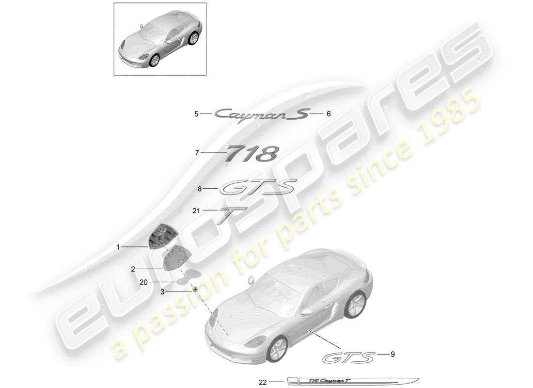 porsche 2019 (718 cayman) diagramma delle parti modanatura