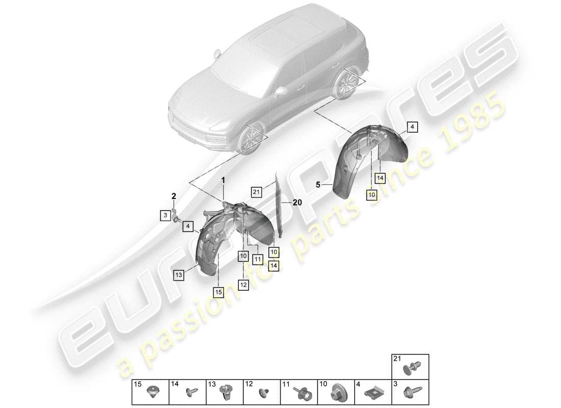 porsche 2020 (cayenne e3 9ya/9yb) diagramma delle parti della fodera