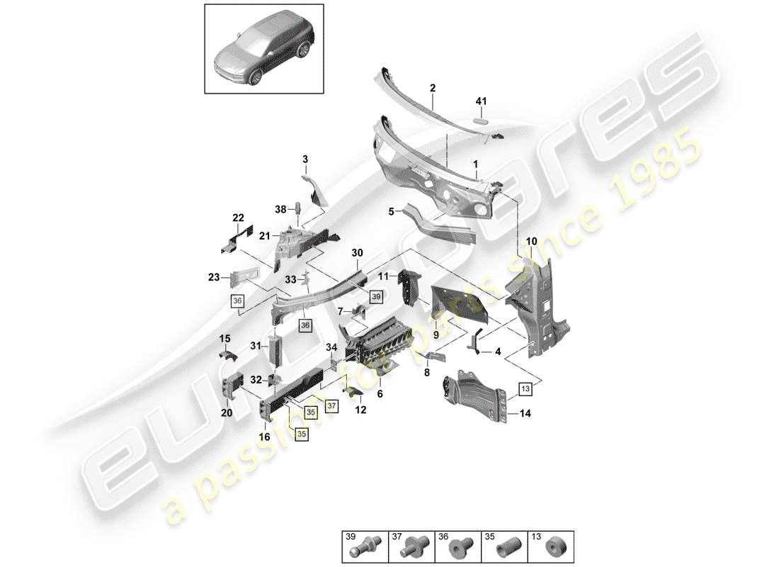 porsche 2020 (cayenne e3 9ya/9yb) schema delle parti frontale