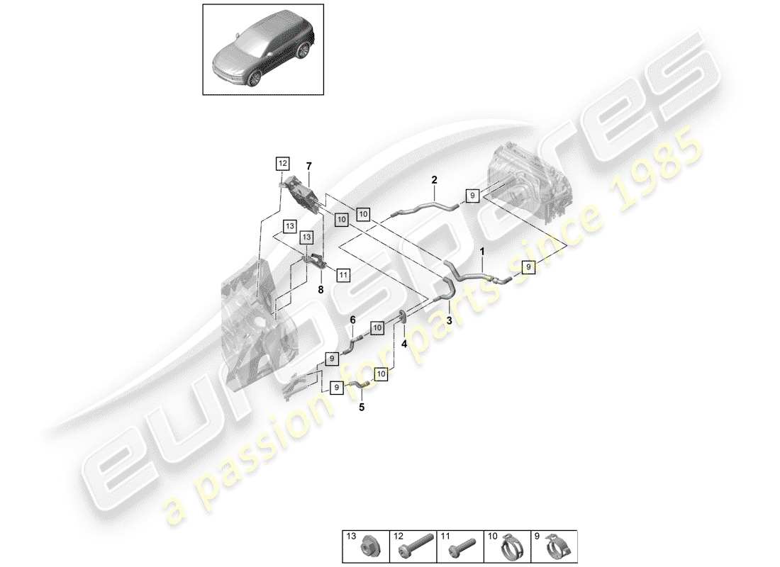 porsche 2020 (cayenne e3 9ya/9yb) riscaldamento, aria condiz. diagramma delle parti del sistema